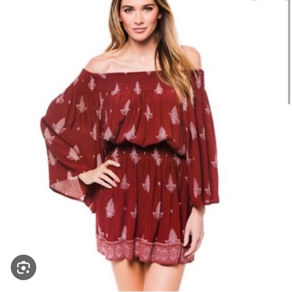 Faithfull the Brand Women's Size 8 Dress/Blouse Off-Shoulder Burgundy Over-Sized